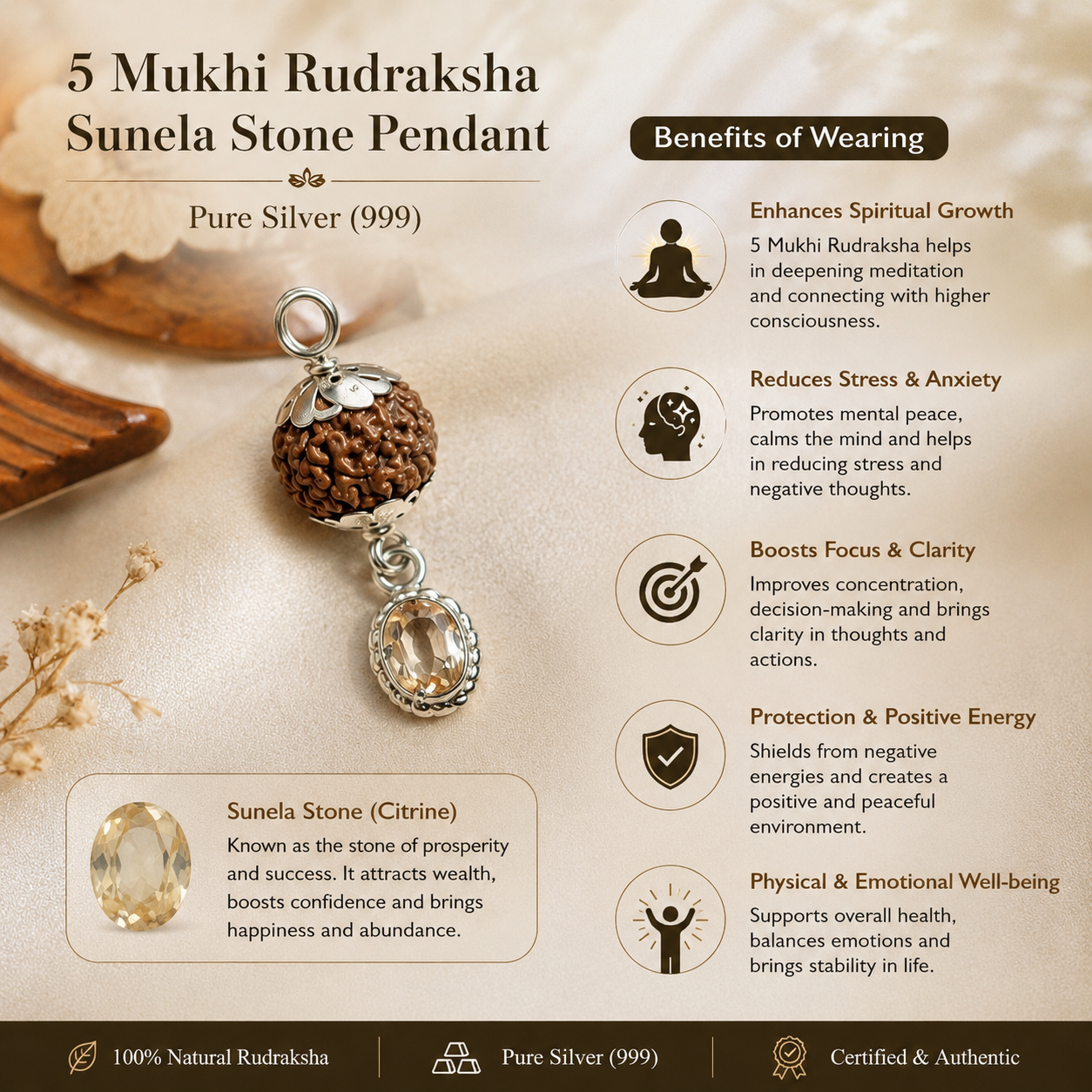 Meen Rashi Rudraksha + Stone Pendant thumbnail 5