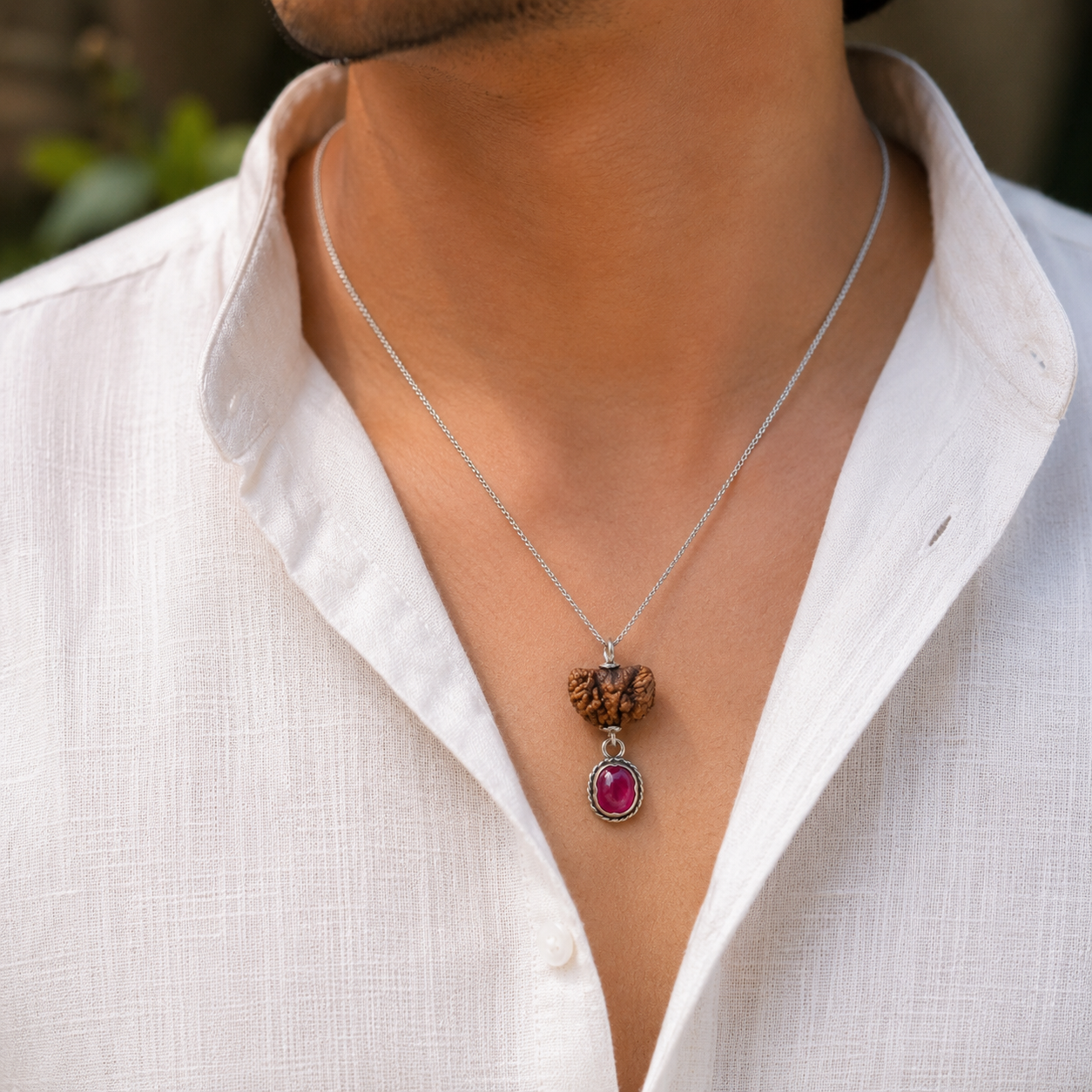 Singh Rashi Rudraksha + Stone Pendant thumbnail 3