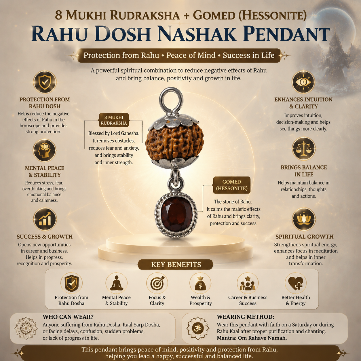 Rahu Dosh Nashak Rudraksha + Stone Pendant thumbnail 4