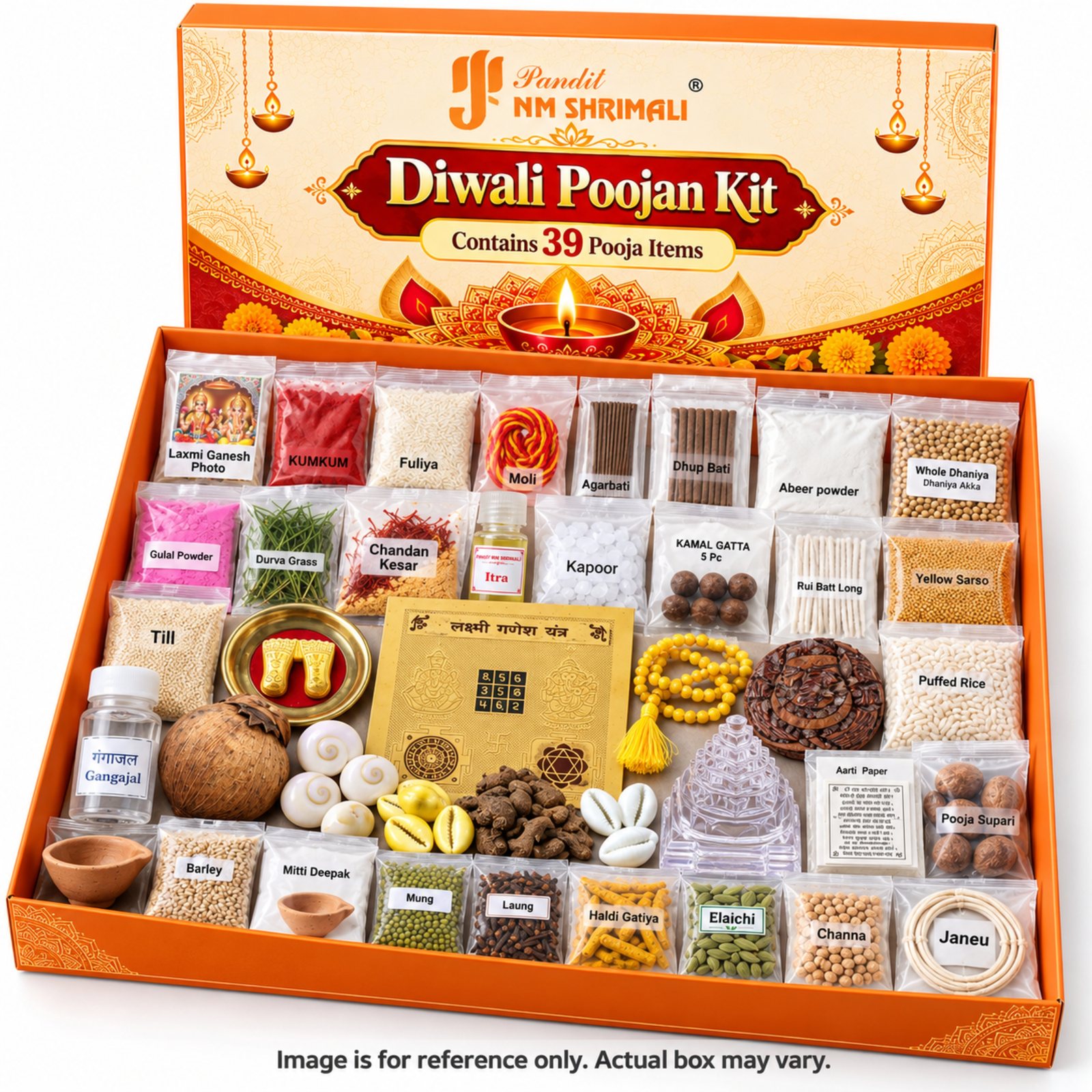 ₹2,100 Packet Diwali Pujan Packet (39 items): open box with all items