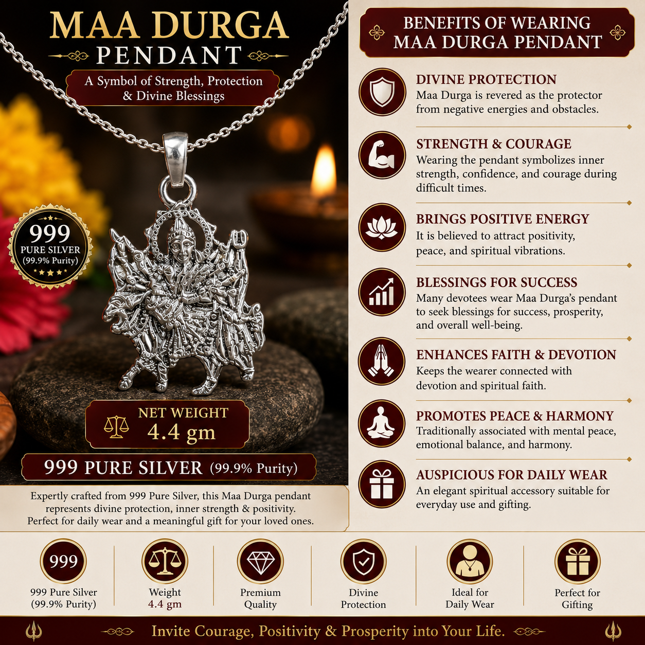 Silver Maa Durga Pendant thumbnail 3