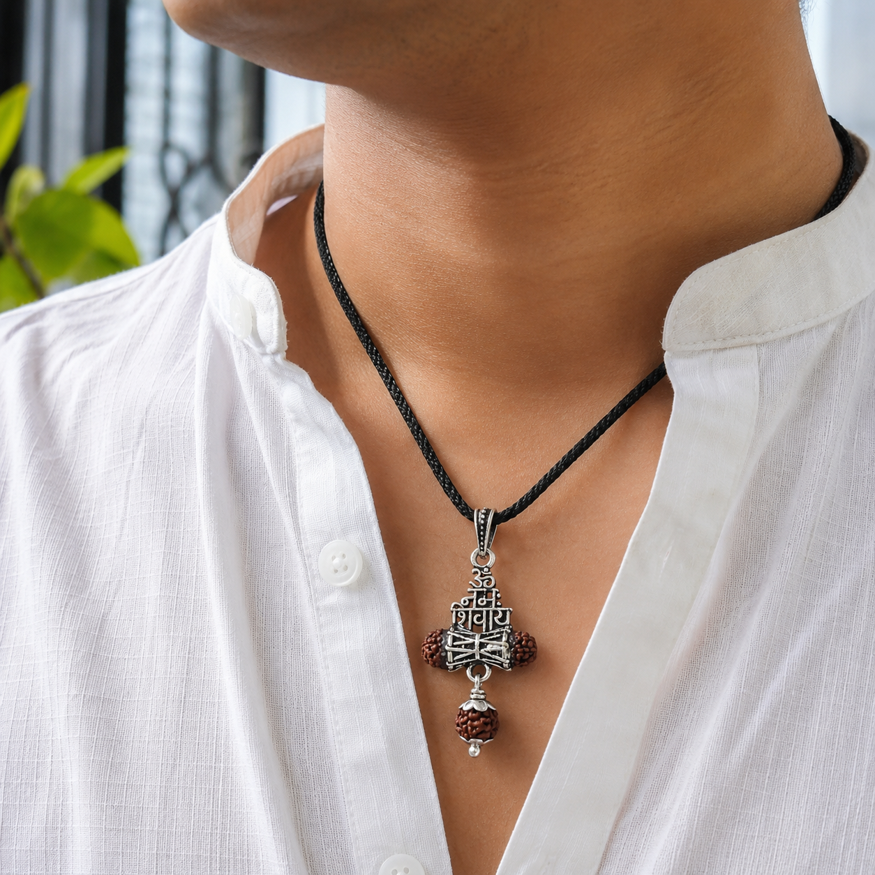 Silver Om Namah Shivaya Damaru Pendant thumbnail 3