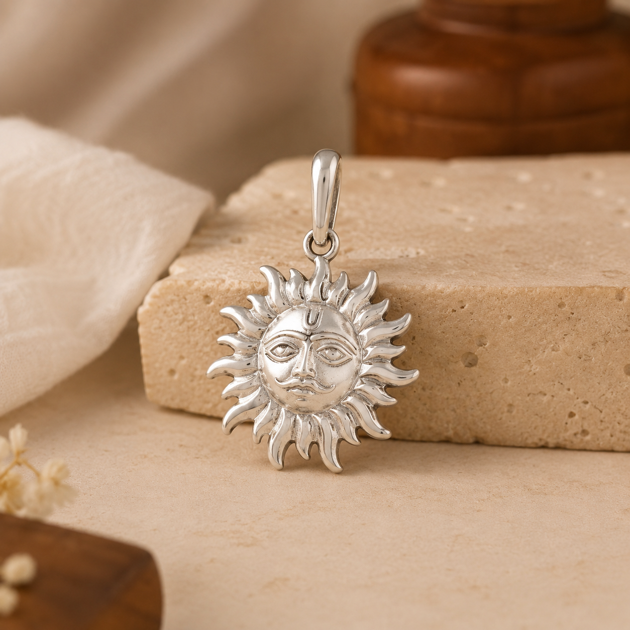 Silver Surya Face Pendant thumbnail 2