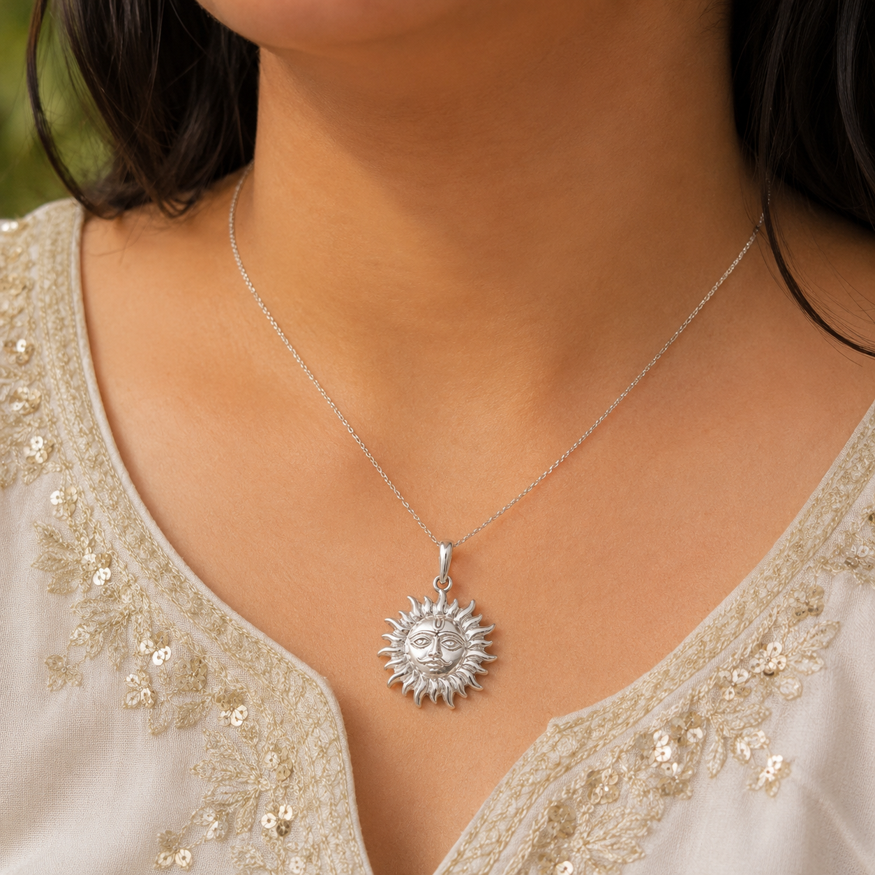 Silver Surya Face Pendant thumbnail 3