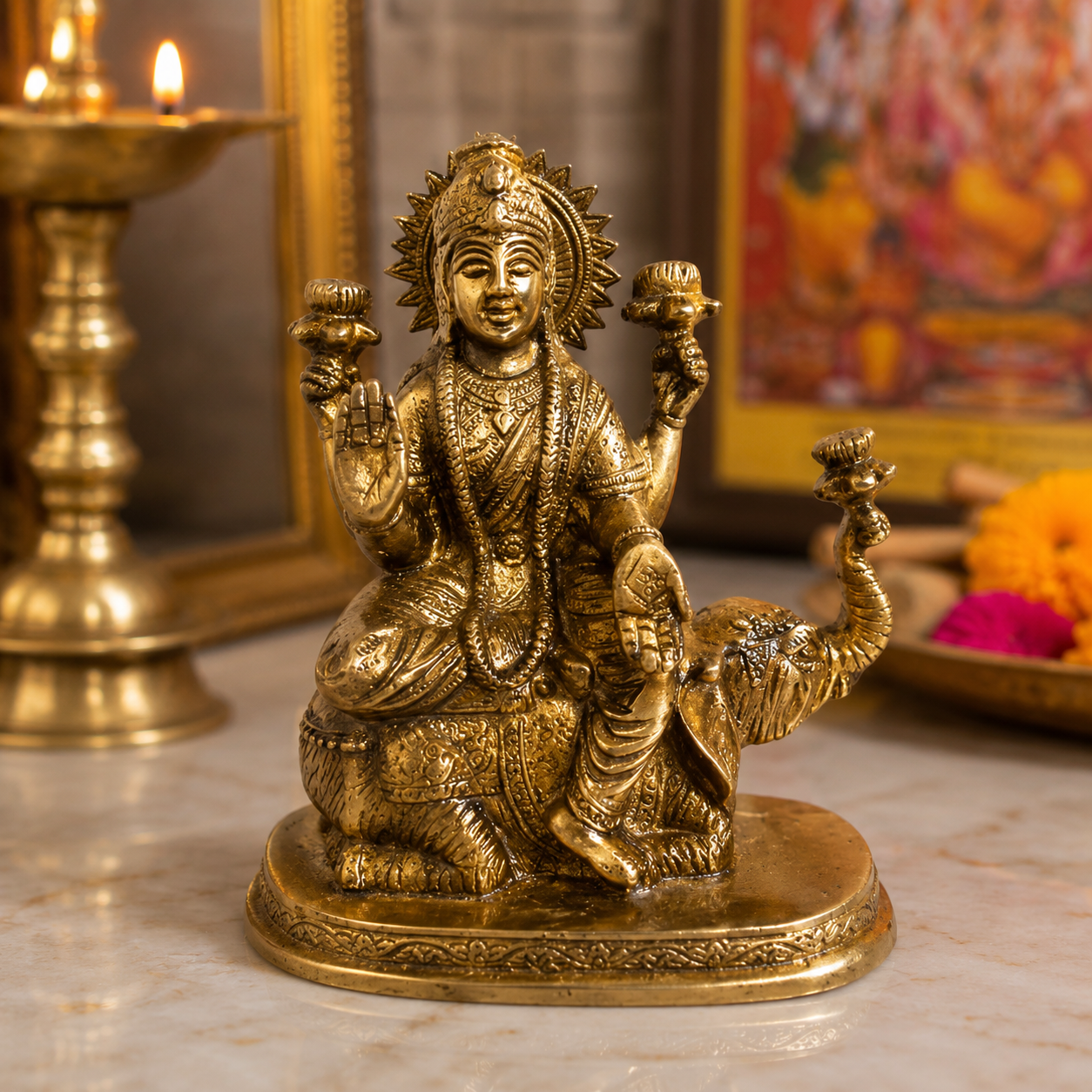 Gaj Laxmi Idol (Goddess Lakshmi with Elephants) thumbnail 3