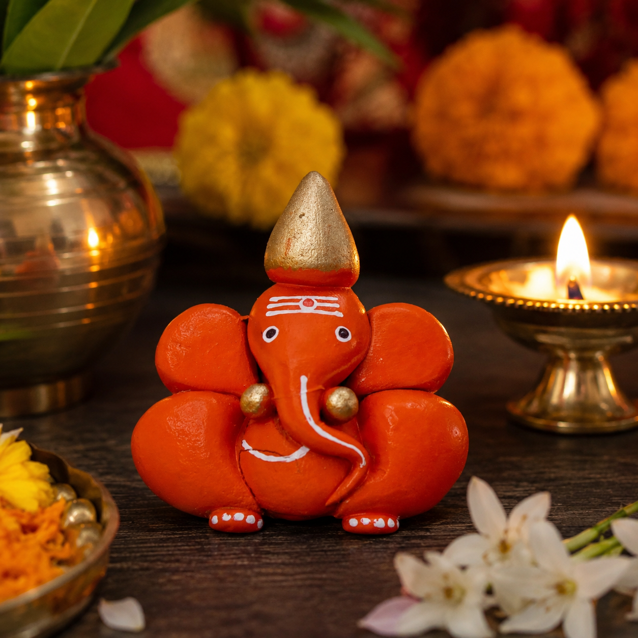 Orange Supari Ganesh (Coral Betel Nut Ganesh) thumbnail 3