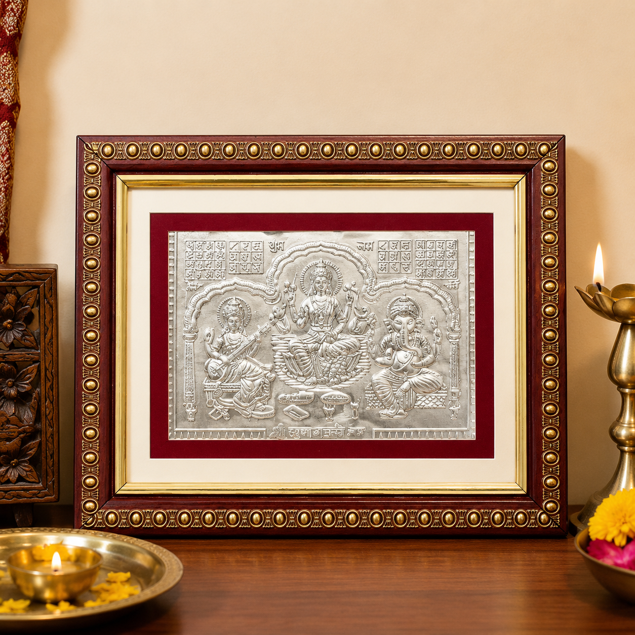 Silver Laxmi Ganesh Saraswati Frame thumbnail 3